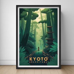 Kyoto Japan Travel Poster,Kyoyo Japan Wall Art Print,Kyoto Japan Painting,Arashiyama Illustration,Printable Kyoto Watercolor Art, Home Decor