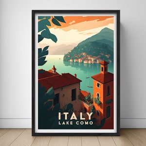 Italien Comer See Reise Poster, Italien Comer See Wand Kunst Druck, Italien Comer See Malerei Illustration, druckbare Italien Comer See Aquarell Kunst