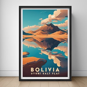 Bolivia Uyuni Salt Flat Travel Poster,Bolivia Uyuni Salt Flat Wall Art Print,Bolivia Painting Illustration,Printable Bolivia Watercolor Art