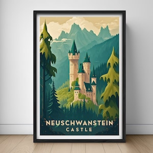 Schloss Neuschwanstein Deutschland Reise Poster, Deutschland Schloss Wand Kunst Druck, Deutschland Malerei Illustration, druckbare Neuschwanstein Aquarell