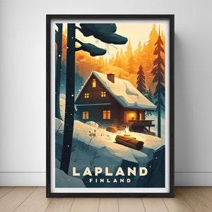 Lapland Finland Travel Poster,Lapland Finland Wall Art Print,Lapland Finland,Finland Painting Illustration,Lapland Watercolor,Home Decor