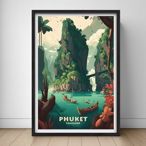 Phuket Thailand Travel Poster,Thailand Wall Art Print,Phang Na Bay,Phuket Travel Art Poster,Printable Phuket Thailand Art Home Decor Island