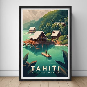 Tahiti Pazifik Reiseplakat, Tahiti Pazifik Wand Kunst Druck, Tahiti Malerei Illustration, druckbare Tahiti Aquarell Wohnkultur