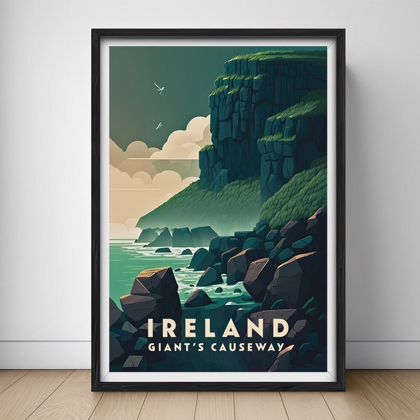 Ireland Giant's Causeway Travel Poster,Giant's Causeway Wall Art Print,Ireland Painting,Ireland Illustration,Printable Ireland Watercolor