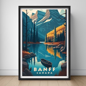 Affiche de voyage Canada Banff, impression d'art mural parc national du Canada Banff, illustration de peinture Banff Canada, aquarelle imprimable Banff Canada