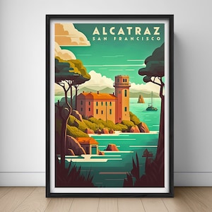 Alcatraz Travel Poster,Alcatraz Wall Art Print,Alcatraz San Francisco Painting Illustration,Printable Alcatraz America Watercolor Home Decor