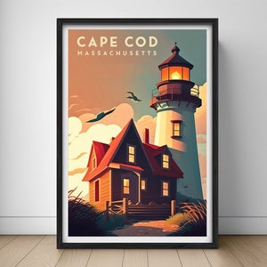Massachusetts Cape Cod Travel Poster,Cape Cod Wall Art Print,Massachusetts,Cape Cod Painting Illustration,Printable Massachusetts,Home Decor