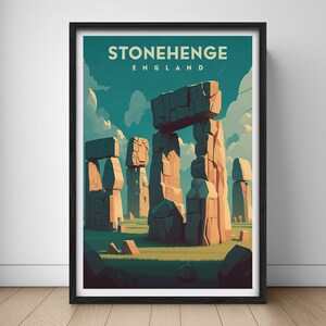 Póster de viaje de Stonehenge, Inglaterra, impresión de arte mural de Inglaterra, pintura de Stonehenge, ilustración de Inglaterra, decoración imprimible de acuarela de Stonehenge para el hogar.