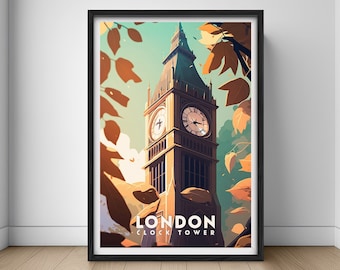 Cartel de viaje de la torre del reloj del Big Ben de Londres, impresión de arte de la pared del Big Ben, pintura de Londres, ilustración del Big Ben, decoración imprimible del hogar de la acuarela de Londres