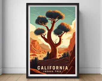 Joshua Tree Travel Poster,Joshua Tree Wall Art Print,California,California Painting Illustration,Printable Joshua Tree,California Home Decor