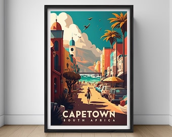 Capetown South Africa Travel Poster,Capetown South Africa Wall Art Print,Capetown Painting Illustration,Printable Capetown Watercolor Decor
