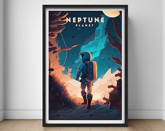 Planeet Neptunus reisposter, planeet Neptunus Wall Art Print, planeet Neptunus schilderij illustratie, afdrukbare planeet Neptunus aquarel decor