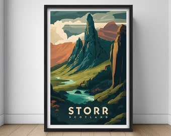 Isle of Skye Scotland Travel Poster,Isle of Skye Wall Art Print,Scotland Painting,Scotland Illustration,Printable Old Man Storr Watercolor