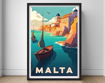 Malta Travel Poster,Malta Print,Malta Wall Art Print,Malta Europe,Malta Painting,Malta Illustration,Printable Europe Poster,Malta Home Decor
