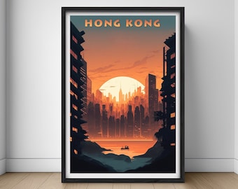 Hong Kong Travel Poster: Watercolor Cityscape Art (Digital Download)