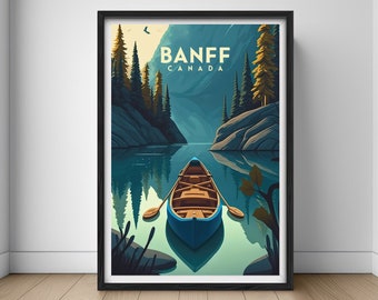 Banff Canada Travel Poster,Canada Banff National Park Wall Art Print,Banff Canada Painting Illustration,Printable Banff Canada Watercolor