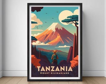 Mt Kilimanjaro Tanzania Travel Poster,Tanzania Wall Art Print,Tanzania Painting,Tanzania Illustration,Printable Tanzania Watercolor Decor