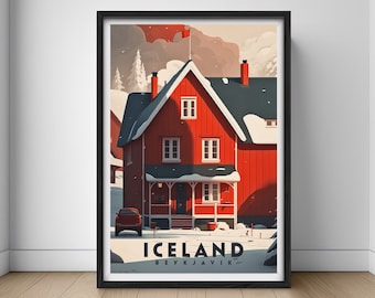 Iceland Reykjavik Travel Poster,Iceland Reykjavik Wall Art Print,Iceland Reykjavik Painting Illustration,Printable Iceland Watercolor Decor