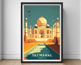 India Taj Mahal Travel Poster,India Taj Mahal Wall Art Print,India Taj Mahal Painting Illustration,Printable India Watercolor Home Decor