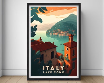 Italy Lake Como Travel Poster,Italy Lake Como Wall Art Print,Italy Lake Como Painting Illustration,Printable Italy Lake Como Watercolor Art