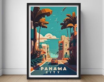 Pôster de viagem da Cidade do Panamá, Impressão de arte de parede da Cidade do Panamá, Ilustração de pintura da Cidade do Panamá, Decoração de casa em aquarela imprimível da Cidade do Panamá