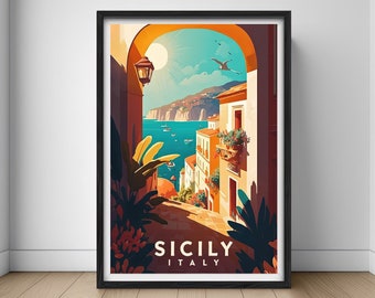 Sicily Travel Poster,Sicily Print,Sicily Wall Art Print,Sicily Italy Poster,Sicily Painting,Sicily Illustration,Sicily Watercolor,Home Decor