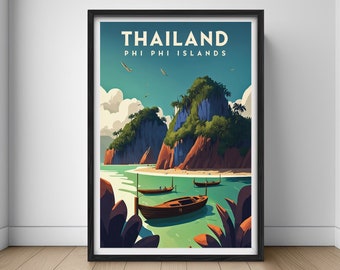 Phi Phi Island Thailand Travel Poster,Thailand Phi Phi Island Wall Art Print,Phi Phi Island Travel Art Painting,Printable Phi Phi Home Decor