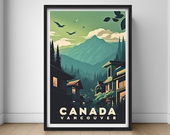 Cartel de viaje de Vancouver, impresión de arte de pared de Vancouver Canadá, Vancouver, ilustración de pintura de Vancouver, decoración imprimible del hogar de Vancouver Canadá