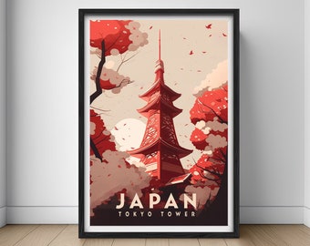 Tokyo Tower Japan Travel Poster,Japan Wall Art Print,Tokyo Japan Painting,Tokyo Japan Illustration,Printable Tokyo Watercolor Home Decor