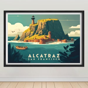 Alcatraz Travel Poster,Alcatraz Wall Art Print,Alcatraz San Francisco Painting Illustration,Printable Alcatraz America Watercolor Home Decor