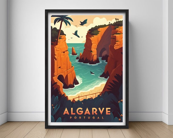 Algarve Portugal Travel Poster,Algarve Portugal Wall Art Print,Algarve Portugal Painting Illustration,Printable Algarve Portugal Watercolor