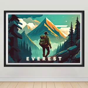 Mount Everest Travel Poster,Everest Wall Art Print,Mt Everest Painting,Himalayas Travel Art Poster,Printable Mt Everest Painting,Home Decor
