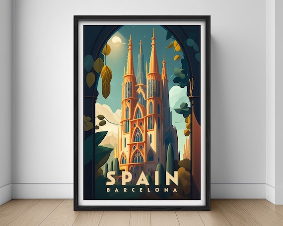 Spain Barcelona Travel Poster,Spain Barcelona Wall Art Print,Sagrada Familia Painting,Barcelona Illustration,Printable Spain Watercolor