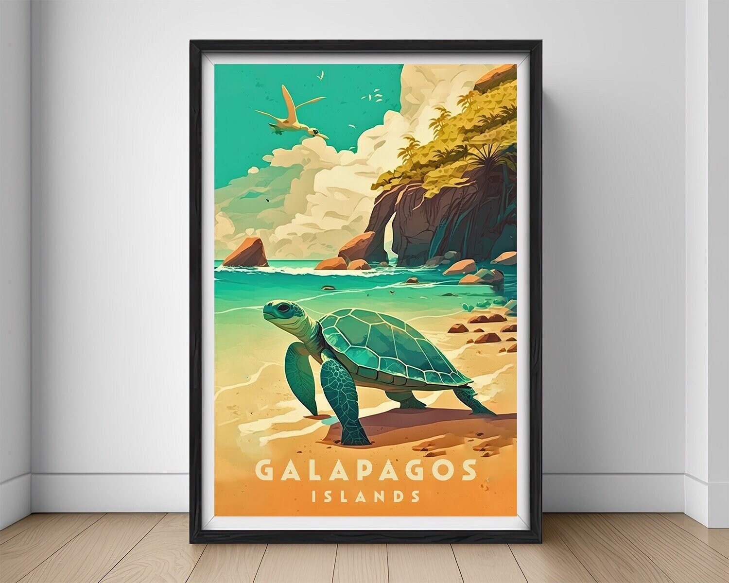 Galapagos Island Ecuador Travel Poster,Galapagos Island Ecuador Wall Art Print,Ecuador Painting Illustration,Printable Ecuador Watercolor
