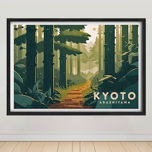 Kyoto Japan Travel Poster,Kyoyo Japan Wall Art Print,Kyoto Japan Painting,Arashiyama Illustration,Printable Kyoto Watercolor Art, Home Decor