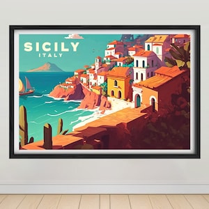 Sicily Travel Poster,Sicily Print,Sicily Wall Art Print,Sicily Italy Poster,Sicily Painting,Sicily Illustration,Sicily Watercolor,Home Decor