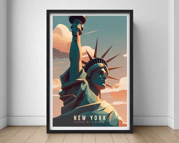 New York USA Travel Poster,New York Wall Art Print,Statue of Liberty Painting,NYC Travel Art Poster,Printable New York Wall Art Home Decor