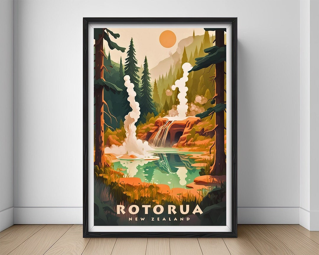 Rotorua New Zealand Travel Poster,rotorua NZ Wall Art Print,rotorua NZ