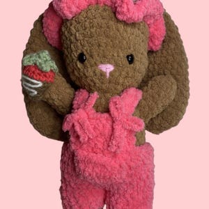 Handmade Crochet Brown Chocolate Covered Strawberry Bunny - Crochet Bunny Plushie - Stuffed Animal - Nursery Decor -Toy - Amigurumi - Gift