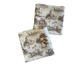Rustiek handgemaakt servet met landelijke scènes - katoenlinnen, set van 6 inch