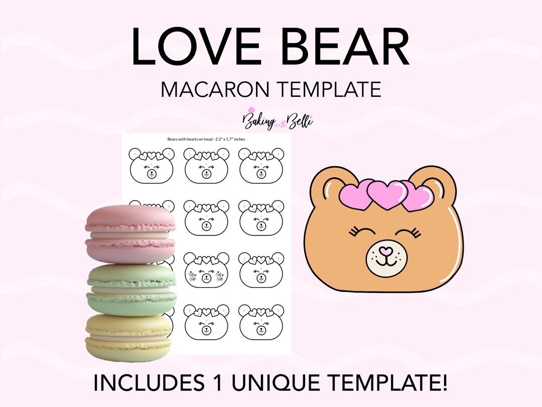 Large Bear Faces With Hearts Macaron Template Transfer Sheet - Etsy