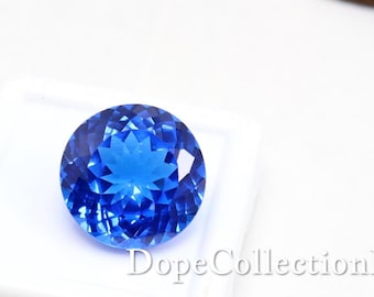 14 Ct AAA+ Natural Royal Blue Sapphire Round Cut Certified Loose Gemstone 14x14x8 MM for Engagement Ring Pendant Fine Jewelry