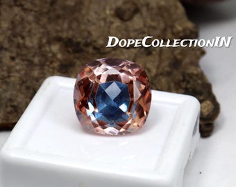 13 Ct AAA+ Natural Bi-Color Pitambari Sapphire Cushion Cut Certified Loose Gemstone Peach Blue 13x13x10 MM for Ring Pendant Fine Jewelry