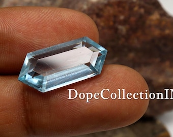 12.95 Ct AAA+ Natural Light Blue Aquamarine GGI Certified Elongated Hexagon Cut Loose Gemstone for Ring 24x11mm