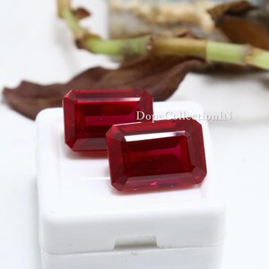 Par de rubíes naturales de Sri Lanka de 33,60 quilates, talla esmeralda AAA+, piedras preciosas sueltas, conjunto de rubíes rojos certificados, piedra de nacimiento de julio, par de joyas de lujo.