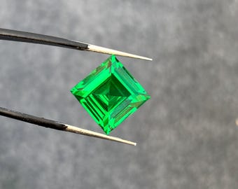 9.90 Ct Green Garnet Gemstone: Square Cut Natural Jewelry Stone
