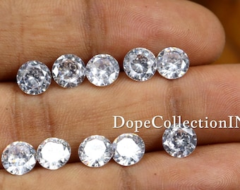 Natural White Sapphire 10 Pcs Set | 21.50 Ct Round Diamond Cut Certified Loose Gemstones 6x6x4mm | Colorless Sapphire Stones for Jewelry