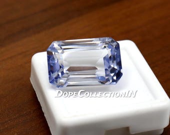 Museum Grade 25.20 Ct Natural White Blue Sapphire Emerald Cut Certified Loose Gemstone 18.5x12.1x8.9 MM Collector Fine Jewelry