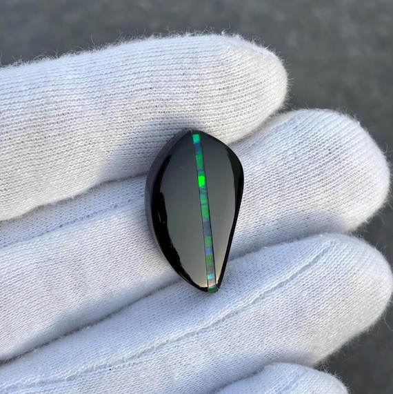 Black Onyx & Opal Inlay Teardrop Cabochon: Natural Loose Gemstone