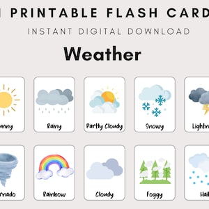 21 Children&#39;s Weather Flashcards, Pre-School Learning, Learning the Weather, Weather Cards, Montessori Cards, Educational, Matching, Sorting